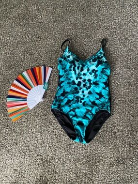 Teal Tie-Dye One-Piece Swimsuit with Adjustable Straps